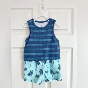 GAP Blue and Aqua Striped Palm Tree Romper